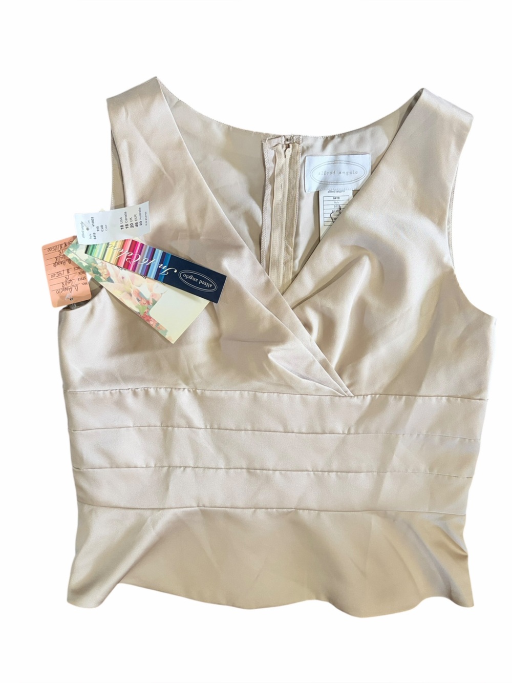 NWT Alfred Angelo Champagne Satin Peplum Top size 18